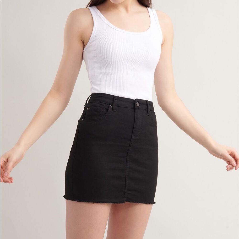 Garage Black Stretch High Waisted Denim Mini Skirt with Pockets